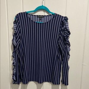 Banana Republic Blue and White Ruffled Long Sleeve Blouse